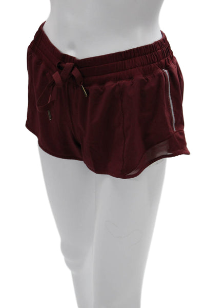 Lululemon Womens Sweat Shorts Red Poly Spandex Drawstring Size 2