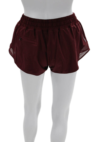 Lululemon Womens Sweat Shorts Red Poly Spandex Drawstring Size 2
