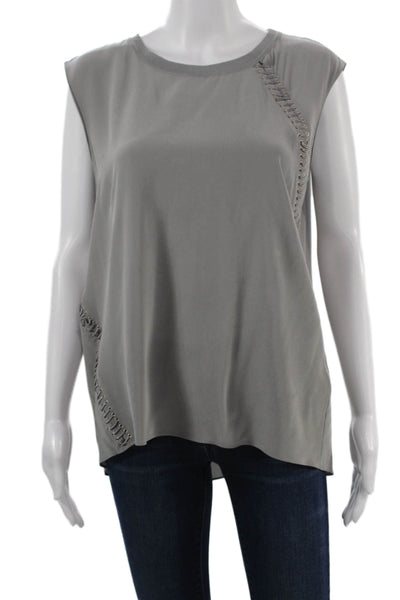Elie Tahari Women Gray Lace Up Tank Crew Neck Nylon Rayon Size L