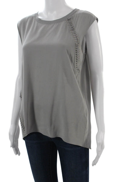 Elie Tahari Women Gray Lace Up Tank Crew Neck Nylon Rayon Size L