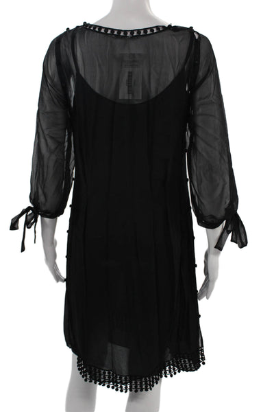 Elie Tahari Women Shift Slip Dress Black 3/4 Sleeve Button Size 8