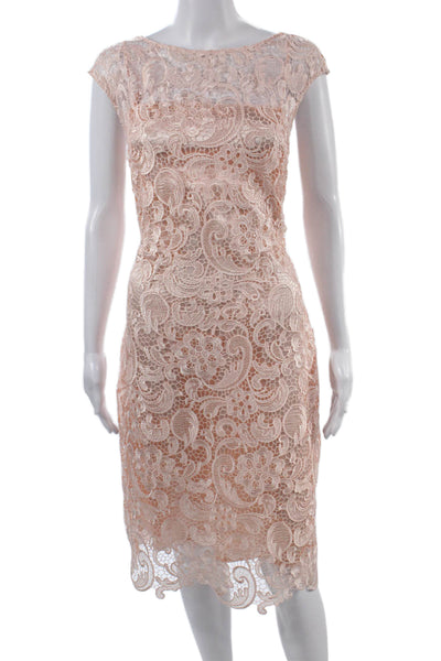 Monique Lhuillier Womens Sheath Dress Pink V-Neck Short Sleeve Size 10