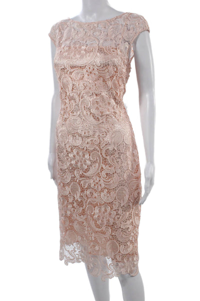 Monique Lhuillier Womens Sheath Dress Pink V-Neck Short Sleeve Size 10