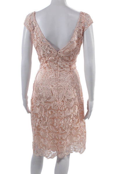 Monique Lhuillier Womens Sheath Dress Pink V-Neck Short Sleeve Size 10