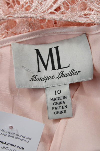 Monique Lhuillier Womens Sheath Dress Pink V-Neck Short Sleeve Size 10