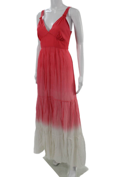 Tahari Women Maxi Sundress Red Cotton V-Neck Sleeveless Zip Beach Size 12