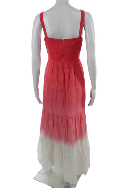 Tahari Women Maxi Sundress Red Cotton V-Neck Sleeveless Zip Beach Size 12