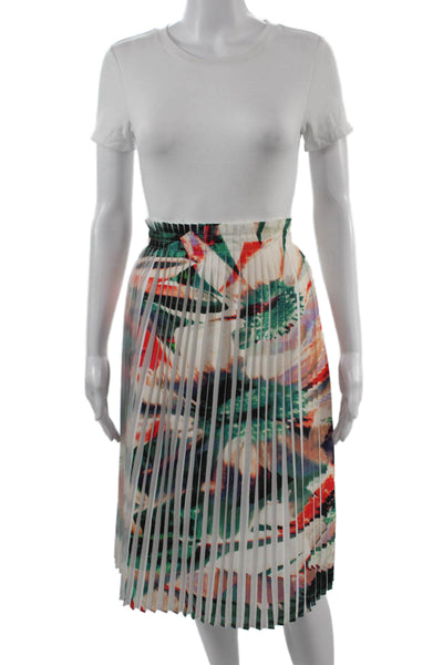Nicole Miller Women Green Floral Pleated Midi Skirt Size 12