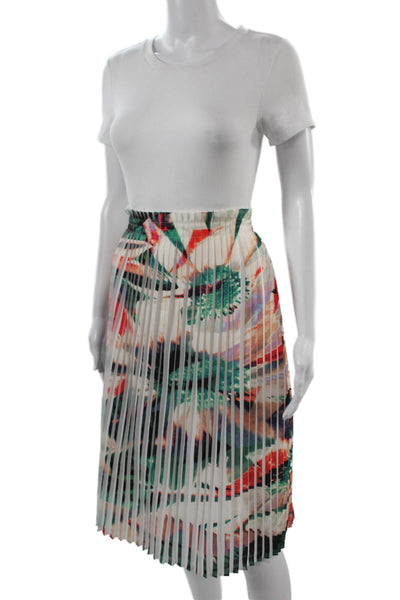 Nicole Miller Women Green Floral Pleated Midi Skirt Size 12