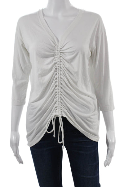 Athleta Womens V-Neck White Tunic 3/4 Sleeve Cotton Elastane Blend Size XS