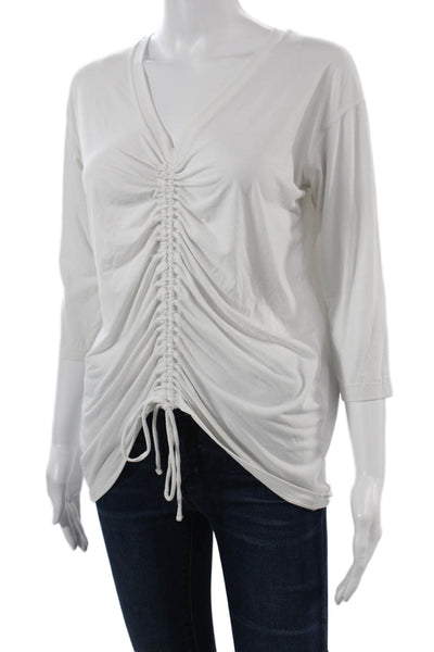 Athleta Womens V-Neck White Tunic 3/4 Sleeve Cotton Elastane Blend Size XS