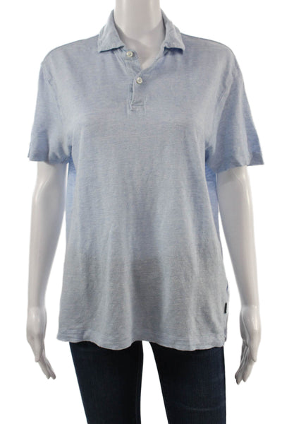 BOSS Mens Polo Collared Short Sleeve Light Blue Linen Solid Designer Size S