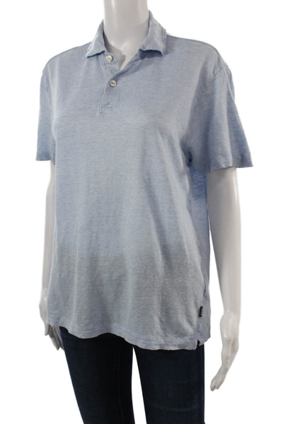 BOSS Mens Polo Collared Short Sleeve Light Blue Linen Solid Designer Size S