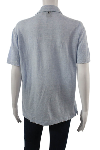 BOSS Mens Polo Collared Short Sleeve Light Blue Linen Solid Designer Size S