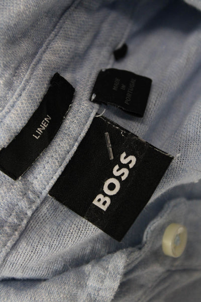 BOSS Mens Polo Collared Short Sleeve Light Blue Linen Solid Designer Size S