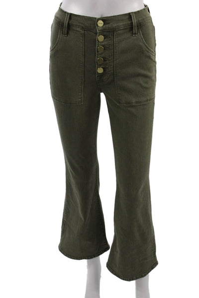 Frame Women Cropped High Rise Jeans Army Green Button Size 25