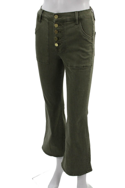 Frame Women Cropped High Rise Jeans Army Green Button Size 25