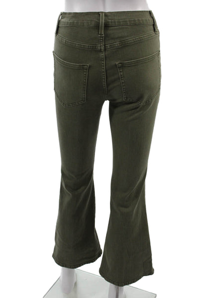 Frame Women Cropped High Rise Jeans Army Green Button Size 25