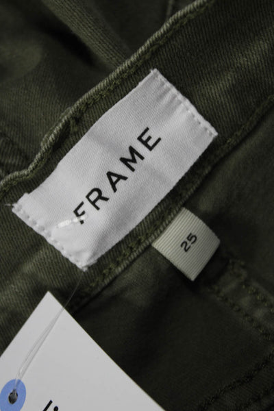 Frame Women Cropped High Rise Jeans Army Green Button Size 25