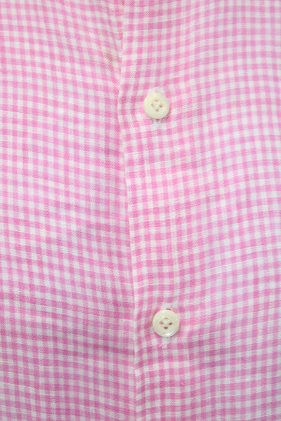 Peter Millar Mens Linen Plaid Button Down Shirt Pink White Size 17 Long
