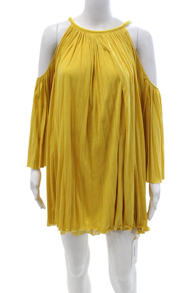 Rachel Zoe Women Yellow Trapeze Mini Dress 3/4 Sleeve Silk Blend Size XS