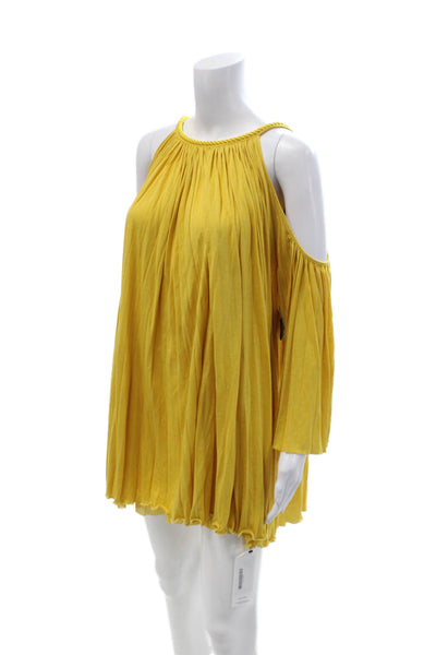 Rachel Zoe Women Yellow Trapeze Mini Dress 3/4 Sleeve Silk Blend Size XS