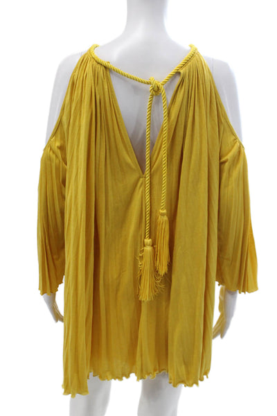Rachel Zoe Women Yellow Trapeze Mini Dress 3/4 Sleeve Silk Blend Size XS