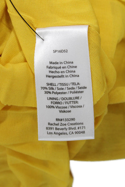 Rachel Zoe Women Yellow Trapeze Mini Dress 3/4 Sleeve Silk Blend Size XS