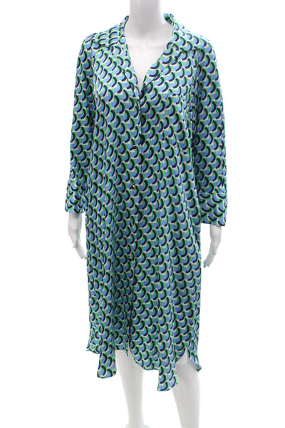 Zara Women Shirt Dress Navy Silk Long Sleeve Geometric Size XS