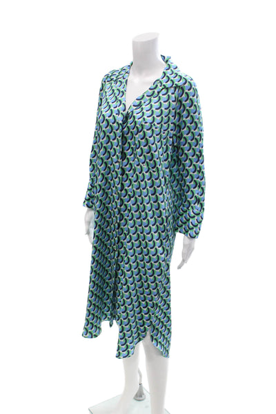 Zara Women Shirt Dress Navy Silk Long Sleeve Geometric Size XS