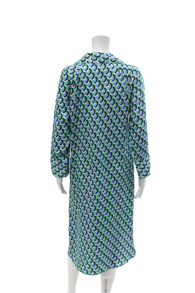 Zara Women Shirt Dress Navy Silk Long Sleeve Geometric Size XS