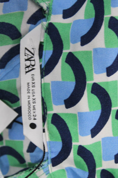 Zara Women Shirt Dress Navy Silk Long Sleeve Geometric Size XS