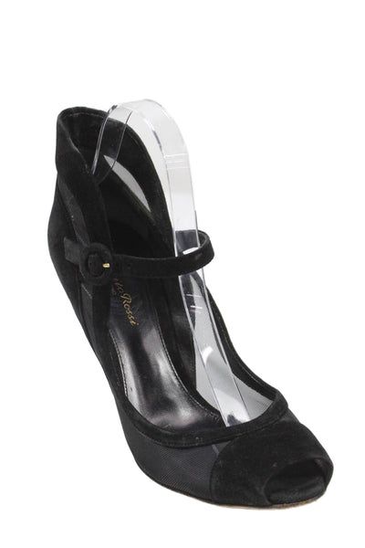 Gianvito Rossi Womens Suede Mesh Peep Toe Mary Janes Heels Shoes Black Size 9