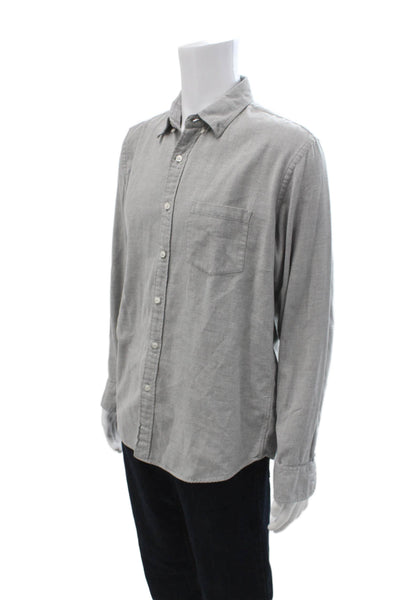 J Crew Mens Cotton Collared Slim Fit Long Sleeve Button-Down Shirt Gray Size L