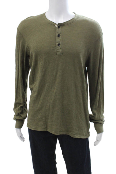 Rag & Bone Mens Green Long Sleeve Round Neck 100% Cotton Army T-Shirt Size L