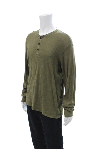 Rag & Bone Mens Green Long Sleeve Round Neck 100% Cotton Army T-Shirt Size L