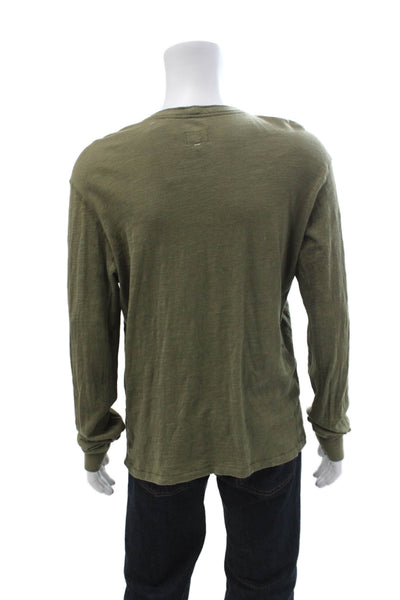 Rag & Bone Mens Green Long Sleeve Round Neck 100% Cotton Army T-Shirt Size L