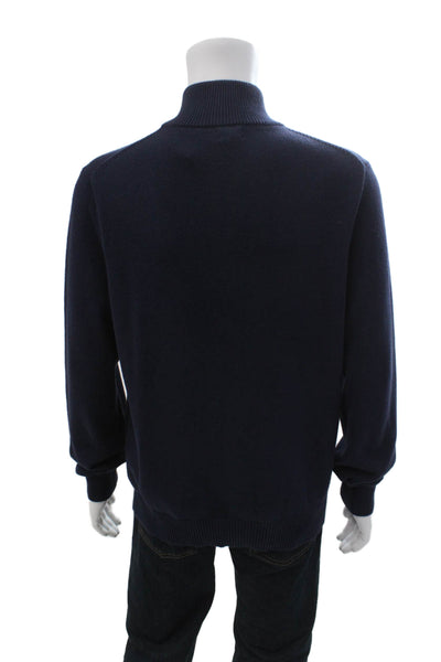 J Crew Mens Pullover Mock Neck Zip Sweater Dark Blue Cotton Cashmere Size L
