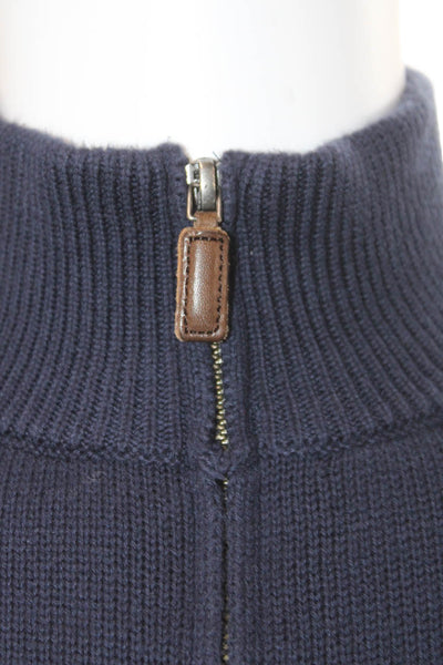 J Crew Mens Pullover Mock Neck Zip Sweater Dark Blue Cotton Cashmere Size L