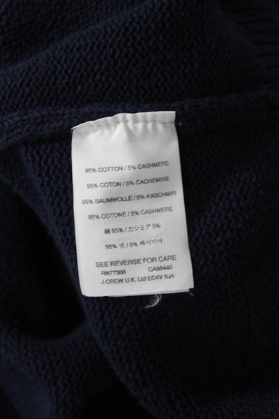 J Crew Mens Pullover Mock Neck Zip Sweater Dark Blue Cotton Cashmere Size L