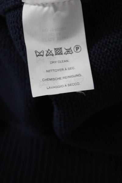 J Crew Mens Pullover Mock Neck Zip Sweater Dark Blue Cotton Cashmere Size L