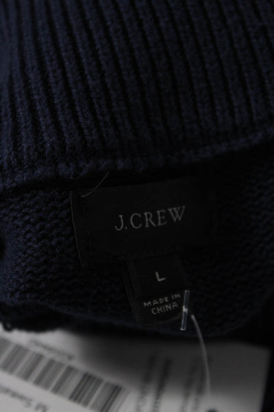 J Crew Mens Pullover Mock Neck Zip Sweater Dark Blue Cotton Cashmere Size L