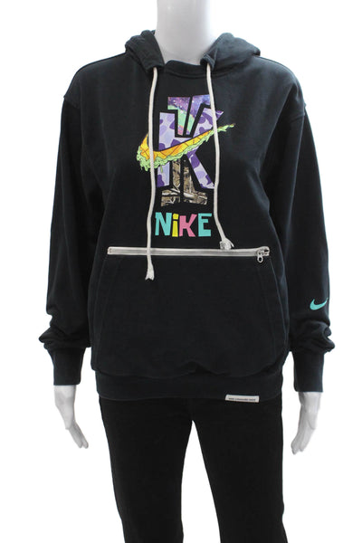 Nike Unisex Pullover Hoodie Black Drawstring Graphic Sports Size XS