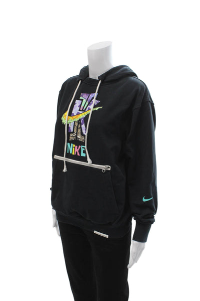 Nike Unisex Pullover Hoodie Black Drawstring Graphic Sports Size XS
