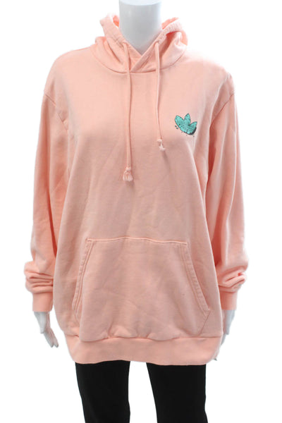 Adidas Unisex Pullover Hoodie Pink Cartoon Graphic Drawstring Cotton Size L