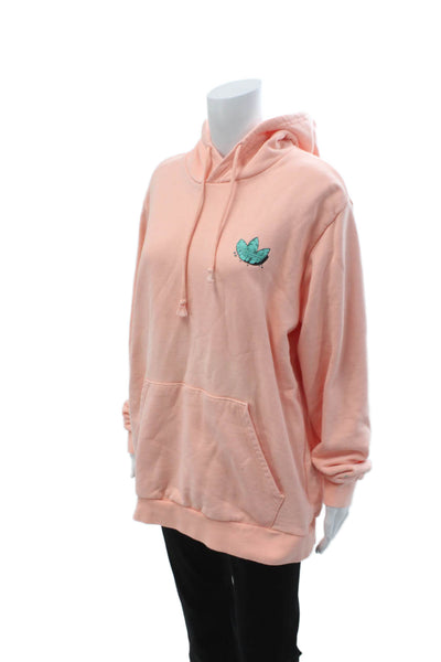 Adidas Unisex Pullover Hoodie Pink Cartoon Graphic Drawstring Cotton Size L