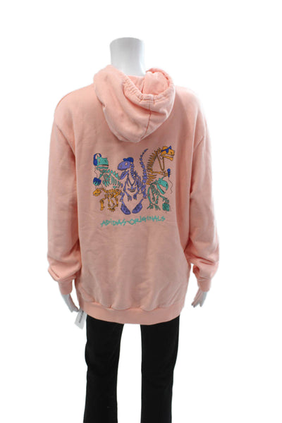 Adidas Unisex Pullover Hoodie Pink Cartoon Graphic Drawstring Cotton Size L