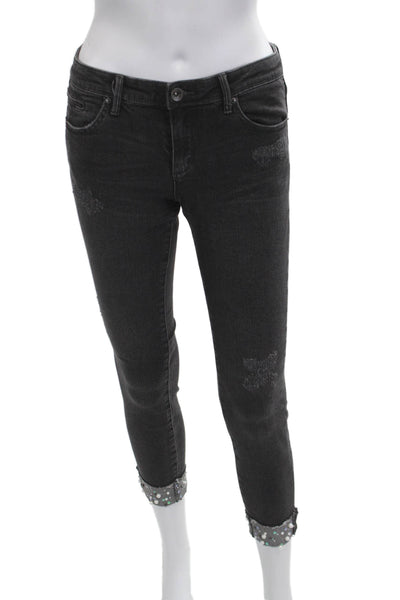 Tractr Women Ankle Cropped Skinny Jeans Dark Gray Low Rise Size 26