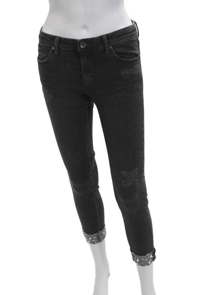 Tractr Women Ankle Cropped Skinny Jeans Dark Gray Low Rise Size 26