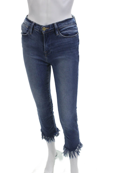 Frame Denim Womens Cropped Skinny Jeans Dark Blue Mid Rise Button Size 25